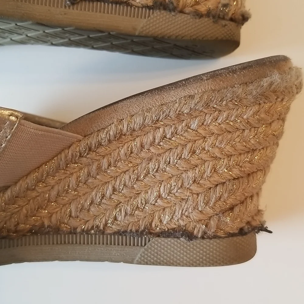 Liz Claiborne Gold Metallic Leather Espadrille/Slides/Mules